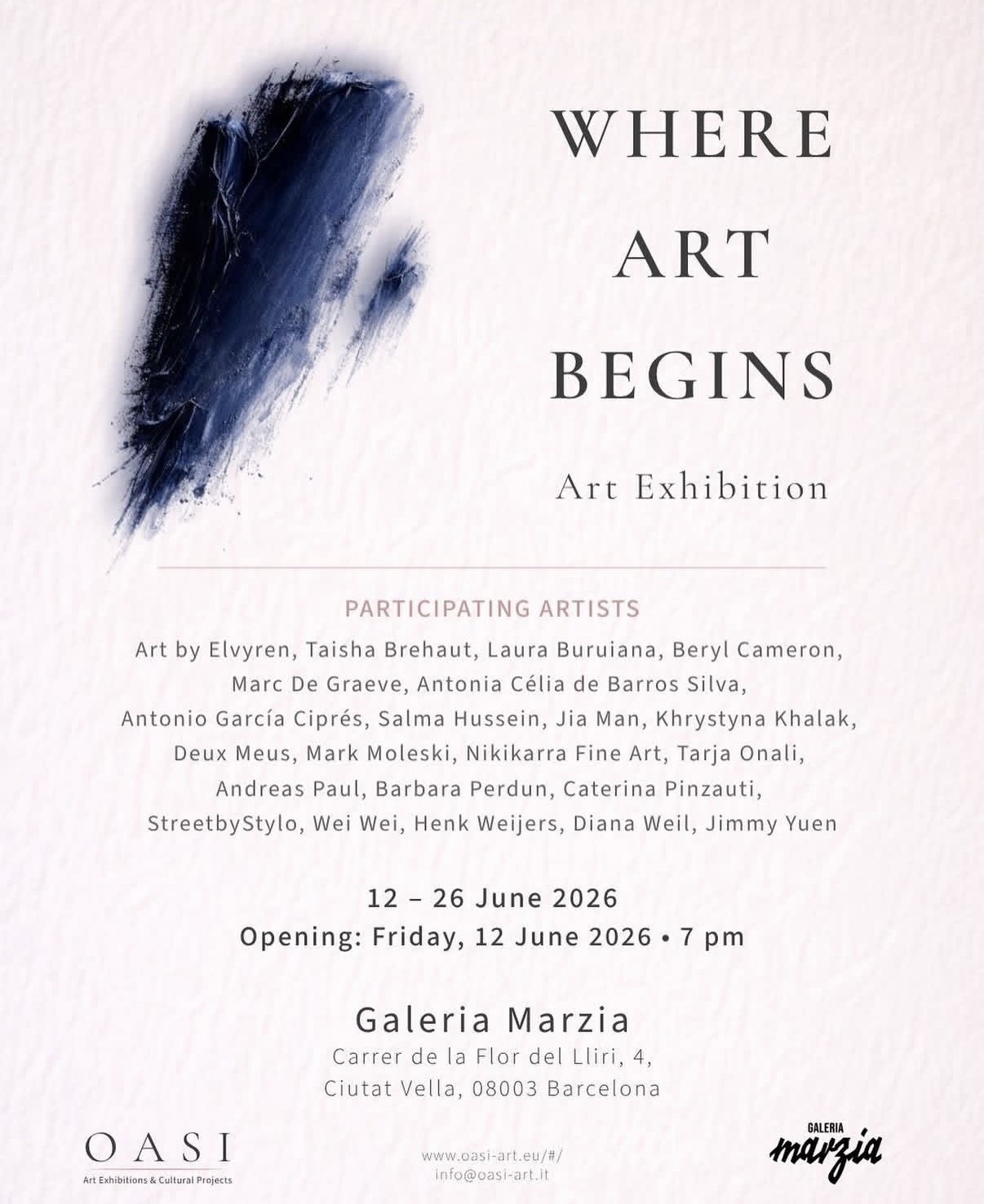 Cartel de Where Art Begins en Galeria Marzia, Barcelona