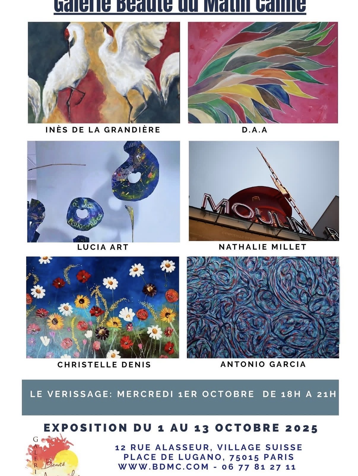 Cartel de la exposición colectiva en Galerie Beauté du Matin Calme, París